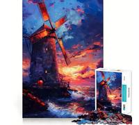Puzzle con mulino a vento al tramonto per ragazzi, 1000 pezzi, gioco di logica, passatempo per la casa, taglio preciso, regalo per le festività 38x26cm