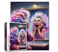 Puzzle con nonna scioccata - Puzzle divertente da 1000 pezzi per adulti con capelli colorati, riflesso a specchio, scena del bagno, puzzle fai da te divertenti e impegnativi serate di gioco in