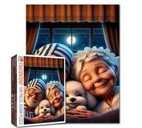Puzzle con nonno e nonna addormentati, 1000 pezzi, per adulti, un simpatico cagnolino e una vecchia coppia sotto il cielo stellato, puzzle impossibile difficile difficile impegnativo per adulti