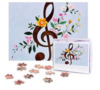 Puzzle con note musicali floreali, 500 pezzi, puzzle personalizzati, con custodia, foto puzzle per adulti, impegnativo, per uomini e donne, decorazione per la casa (52 x 38 cm)