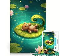 Puzzle con orsetto su ninfea per ragazzi, 1000 pezzi, stimola la memoria, divertente e rilassante, con bordi precisi, regalo artistico 50x75cm