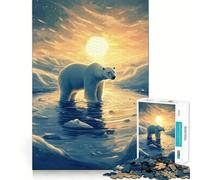 Puzzle con orso polare al tramonto per ragazzi, 1000 pezzi, gioco divertente e stimolante, decorazione murale con ritagli chiari (38x52cm)