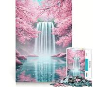 Puzzle con paesaggio di cascata e ciliegi in fiore,1000 pezzi,gioco di costruzione Focus,incastro perfetto,attività gratificante per le giornate di pioggia (38x26cm)