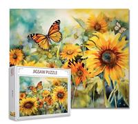 Puzzle con paesaggio di girasole per adulti, 1000 pezzi, farfalla fiori puzzle arte 68,8 x 50,8 cm puzzle colorati fai da te per la decorazione della casa, puzzle per la famiglia perfetto per serate