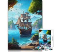 Puzzle con paesaggio di navi pirata per adulti, 1000 pezzi, gioco di apprendimento, sfida mentale, sorpresa premurosa per le celebrazioni, dimensioni 50x75cm