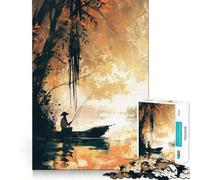 Puzzle con paesaggio di pesca ad acquerello,1000 pezzi,divertente da giocare,senza sbavature,con tagli precisi,portatile,ideale per i viaggi (50x75cm)
