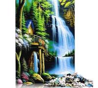 Puzzle con paesaggio di una cabina con cascata, 1000 pezzi, puzzle in legno per adulti e adolescenti, puzzle per adulti e adolescenti, 1000 pezzi (75x50 cm)