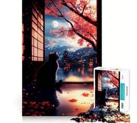 Puzzle con paesaggio sereno e grazioso di gatti per adolescenti, 1000 pezzi, gioco per l'esercizio mentale, design rilassante, assemblaggio, sorpresa di Natale (38x26cm)