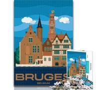 Puzzle con paesaggio urbano di Bruges, Belgio, 1000 pezzi per adulti e adolescenti, ideale come regalo per tutta la famiglia, adatto per 14 persone, 26x38cm