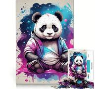 Puzzle con panda dallo sfondo colorato per adulti, 1000 pezzi, per ricordare, migliorare, momento di pace, taglio preciso, lista dei desideri di Babbo Natale (38x26cm)