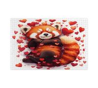 Puzzle con panda rossi per adulti, 1000 pezzi, puzzle decorativi a forma di cuore carino per San Valentino, regalo per feste con animali, intrattenimento per la famiglia, decorazione per la casa