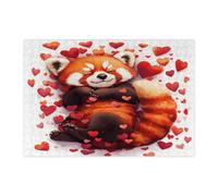 Puzzle con panda rossi per adulti, 300 pezzi, puzzle decorativi a forma di cuore carino per San Valentino, regalo per feste di famiglia, intrattenimento per la casa