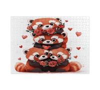 Puzzle con panda rossi per adulti, 500 pezzi, puzzle decorativi divertenti per San Valentino, decorazioni a forma di animali per la famiglia, intrattenimento e regalo per feste