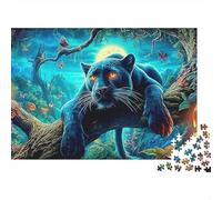 Puzzle con pantera nera di Halloween, 1000 pezzi, con luna piena e foresta pluviale, gioco impegnativo, divertente da imparare, 100% cartone riciclato per adulti e dai 14 anni, 70 x 50 cm, 1000 pezzi
