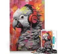 Puzzle con pappagallo e cuffie per ragazzi, 1000 pezzi, rompicapo, antistress, taglio di alta qualità, (50x75cm)