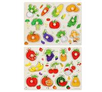 Puzzle con picchetti, 2 pezzi Puzzle con pioli in legno con temi di frutta e verdura, giochi educativi di abbinamento ispirati a Montessori per bambini dai 3 ai 7 anni
