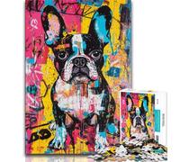 Puzzle con pittura a olio di bulldog francese per adulti e adolescenti, aiuta il cervello a esercitare i giocattoli avvincenti per coltivare la pazienza e l'interazione genitore-figlio, 38x26cm