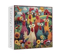 Puzzle con pollo - Puzzle difficile da 1000 pezzi, illustrazione colorata di gallo e girasole, attività notturna di gioco per principianti | Opere d'arte da appendere alla parete, immaginazione che au