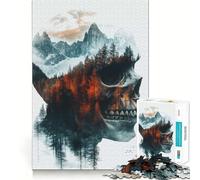 Puzzle con profilo di teschio e paesaggio montano nebbioso 1000 pezzi per ragazzi attività per lo sviluppo delle capacità cognitive ideale per le famiglie con bordi precisi regalo festivo 38x26cm
