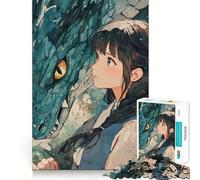 Puzzle con ragazza anime e drago blu,1000 pezzi,gioco per lo sviluppo delle capacità cognitive,superficie liscia e priva di sbavature,rilassante attività di gruppo al chiuso (38x26cm)