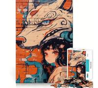 Puzzle con ragazza anime e lupo graffiti,1000 pezzi,gioco di costruzione che mette alla prova la concentrazione,montaggio sicuro e preciso,divertimento in casa durante le vacanze (38x26cm)