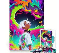 Puzzle con ragazzo anime e drago colorato,1000 pezzi,gioco per lo sviluppo delle capacità cognitive,superficie liscia e priva di sbavature,rilassante attività di gruppo al chiuso (50x75cm)