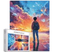 Puzzle con ragazzo e cane sulla spiaggia, 1000 pezzi, per adulti, spiaggia, tramonto, sfondo, puzzle artistico, colorato, fai da te, per la decorazione della casa, regali, puzzle per famiglia