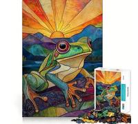 Puzzle con rana e tramonto in vetro colorato per ragazzi, 1000 pezzi, gioco di logica e divertimento, bordi lisci, regalo di compleanno 50x75cm