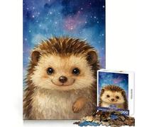 Puzzle con riccio ad acquerello in un cielo stellato, 1000 pezzi, ideale per ragazzi, con disegni nitidi e silenziosi, taglio uniforme, regalo di Natale unico (38x52cm)