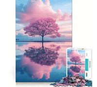 Puzzle con riflesso di ciliegio rosa per adolescenti, 1000 pezzi, giocattolo divertente e stimolante per il tempo libero, con ritagli chiari, decorazione murale (38x52cm)