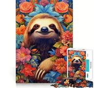 Puzzle con ritratto di bradipo e fiori per ragazzi, 1000 pezzi, attività per lo sviluppo delle capacità cognitive a casa, bordi precisi, regalo festivo 38x52cm