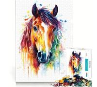 Puzzle con ritratto di cavallo ad acquerello,1000 pezzi,gioco di memoria,taglio di precisione,attività creativa interattiva per stimolare la mente a casa (50x75cm)