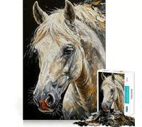 Puzzle con ritratto di cavallo bianco,1000 pezzi,divertente da giocare,senza sbavature,con tagli precisi,portatile,ideale per i viaggi (38x52cm)