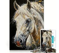 Puzzle con ritratto di cavallo bianco,1000 pezzi,gioco di costruzione Focus,incastro perfetto,attività gratificante per le giornate di pioggia (50x75cm)