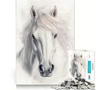 Puzzle con ritratto di cavallo bianco per adulti,1000 pezzi,gioco di memoria e allenamento per la mente,taglio preciso,finitura di alta qualità,un modo coinvolgente per trascorrere il tempo libero