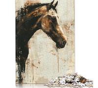 Puzzle con ritratto di cavallo dipinto per adulti e adolescenti, 500 pezzi, puzzle per adulti, puzzle per adulti e adolescenti dai 12 anni in su, 500 pezzi (52x38 cm)