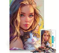 Puzzle con ritratto di donna e gatto per adulti,1000 pezzi,gioco stimolante per la mente,taglio preciso,allineamento perfetto,attività per rafforzare il legame con i propri cari (38x26cm)
