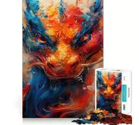 Puzzle con ritratto di drago dai colori vivaci,1000 pezzi,gioco di abilità mentale,incastro stabile,nessuna parte che si sposta,passatempo divertente per i lunghi weekend (38x26cm)