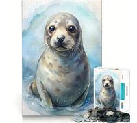 Puzzle con ritratto di foca ad acquerello,1000 pezzi,gioco di concentrazione mentale,design a incastro preciso,sfida interattiva per il cervello per la casa (38x52cm)