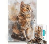 Puzzle con ritratto di gatto ad acquerello,1000 pezzi,gioco interattivo per stimolare la mente,incastro perfetto,nessun pezzo si stacca,sfida cerebrale per la casa (38x26cm)