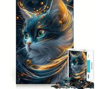 Puzzle con ritratto di gatto mistico per adulti, 1000 pezzi, gioco per la concentrazione e il relax, bordi netti, Babbo Natale, scegli il tuo desiderio (38x26cm)