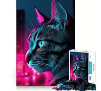 Puzzle con ritratto di gatto Synthwave per adolescenti, 1000 pezzi, gioco stimolante e rilassante, taglio preciso, 50x75cm