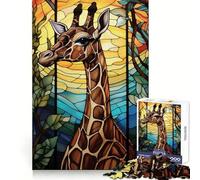 Puzzle con ritratto di giraffa in vetro colorato per ragazzi, 1000 pezzi, gioco di logica e divertimento, bordi lisci, regalo di compleanno 38x52cm