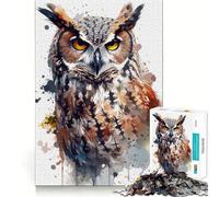 Puzzle con ritratto di gufo ad acquerello,1000 pezzi,gioco di memoria,divertente,bordi lisci,incastro perfetto,un modo divertente per riempire le ore vuote (38x52cm)