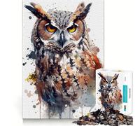Puzzle con ritratto di gufo ad acquerello per ragazzi,1000 pezzi,stimolante per la mente,divertente,con componenti robusti e ben definiti,un'attività di gruppo emozionante (50x75cm)