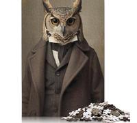 Puzzle con ritratto di gufo antropomorfo in abito formale, 500 pezzi, per adolescenti, regali, puzzle in legno, gioco educativo, sfida, giocattolo, 500 pezzi (52x38 cm)