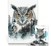 Puzzle con ritratto di gufo dipinto ad olio per adulti, 1000 pezzi, ricordo, miglioramento, momento di pace, taglio preciso, lista dei desideri di Babbo Natale (38x26cm)