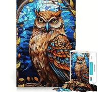 Puzzle con ritratto di gufo in vetro colorato per ragazzi, 1000 pezzi, gioco di abilità mentale, design semplice e divertente, assemblaggio, regalo memorabile 38x26cm