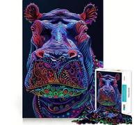 Puzzle con ritratto di ippopotamo al neon, 1000 pezzi, per ragazzi, gioco rilassante, immagini nitide, regalo adorabile (50x75cm)
