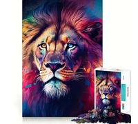 Puzzle con ritratto di leone ad acquerello per ragazzi,1000 pezzi,stimolante per la mente,divertente,con componenti robusti e ben definiti,un'attività di gruppo emozionante (38x52cm)